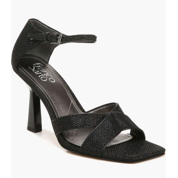 Franco Sarto‎ Sandals Size 6 Black Leather Ankle Strap Sparkly Heels - Picture 1 of 9